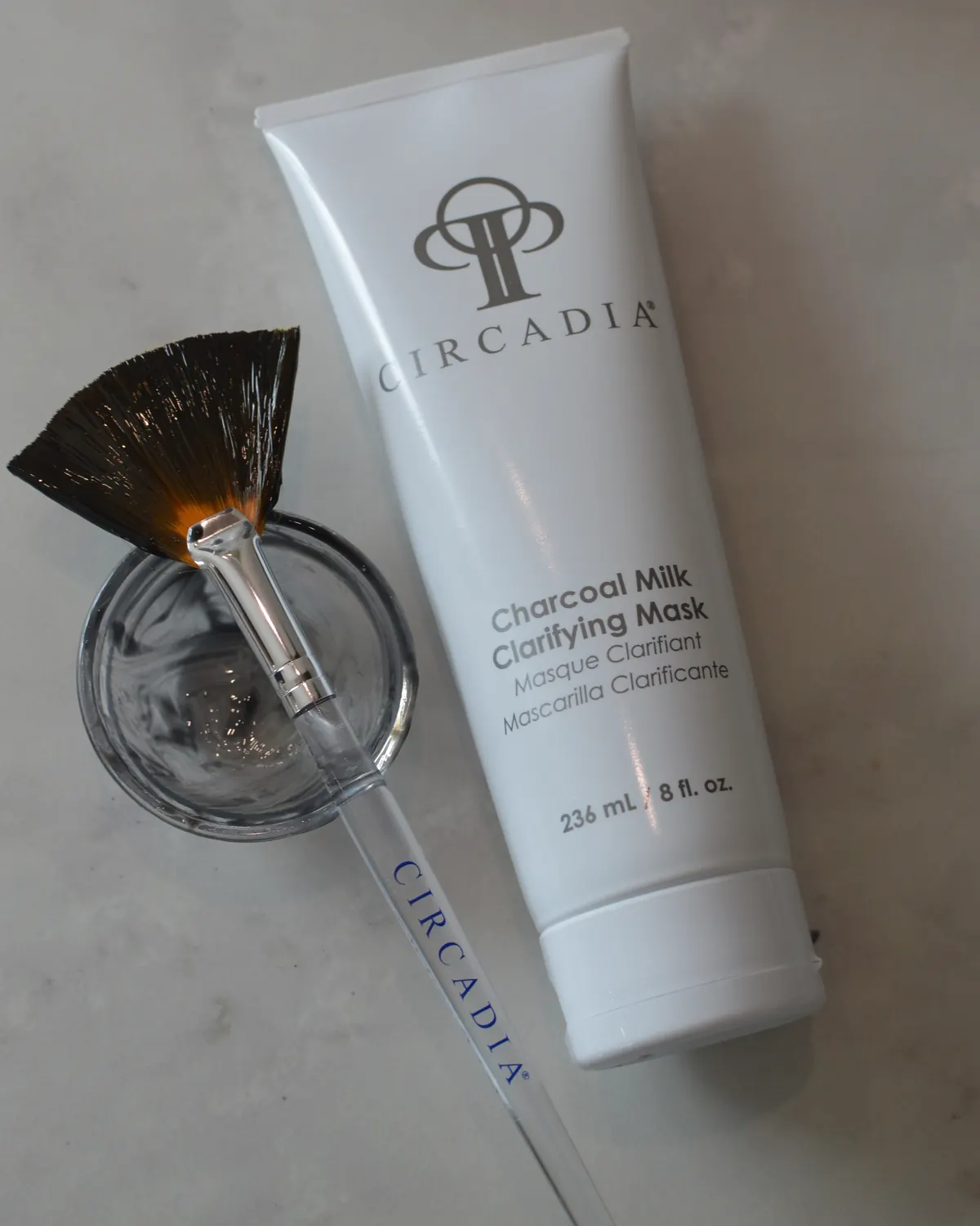 Circadia charcoal mask with a fan brush